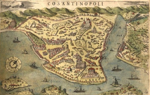 Константинополь 1453 год - старинная карта-портолан