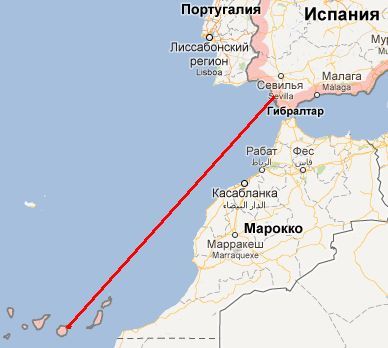 Расстояние от Испании до Канарских островов