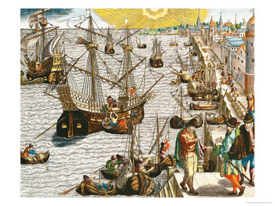 Лиссабонская гавань - старинная нравюра