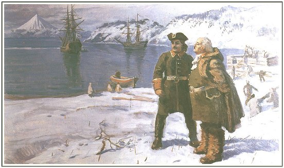 Беринг и Чириков в бухте Петропавловска на Камчатке