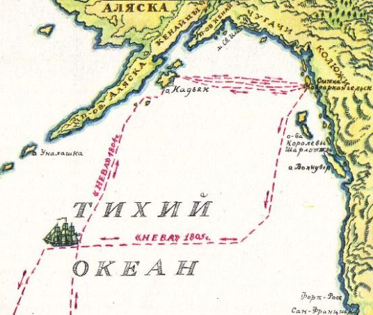 Лисянский и "Нева" в Русской Америке карта-маршрут